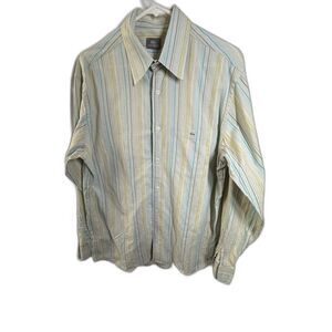 Lacoste Men’s Size 42 Multicolor Striped Cotton Button-Down Shirt Croc Logo